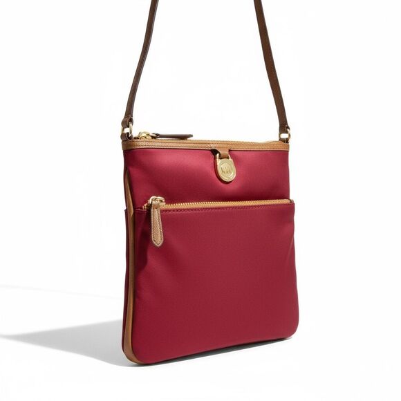 Michael Kors Red Nylon / Brown Leather Crossbody - Picture 1 of 10